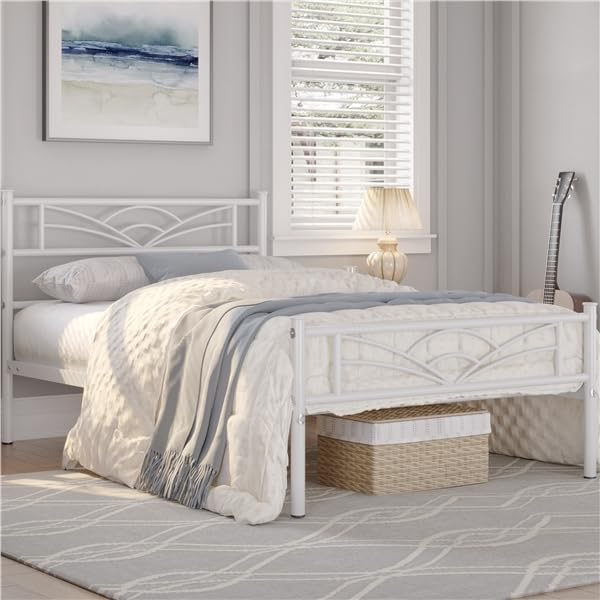 Yaheetech Struttura Letto Singolo in Ferro con Spazio Aggiuntivo Testiera a Forma di Nuvole Camera da Letto Soggiorno 90 x 200 cm Bianco
