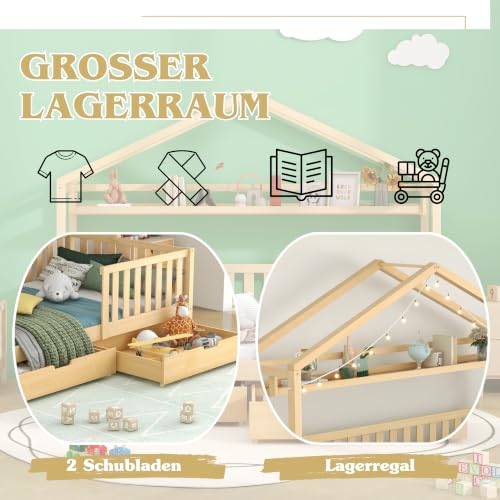 Cama casa 90x200 cm naturaleza para un descanso infantil feliz y seguro 4
