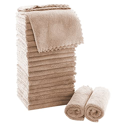 Image of MOONQUEEN Ultra Soft Premium Washcloths Set - 12 x 12 inches - 24 Pack - Quick Drying - Highly Absorbent Coral Velvet Bathroom Wash Clothes - Use as Bath, Spa, Facial, Fingertip Towel (Brown)