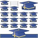 Tenare 40 Pcs Paper Graduation Hats Class of 2025 Adjustable Paper Graduate Cap with 40 Elastic String for Grad Party(Blue)