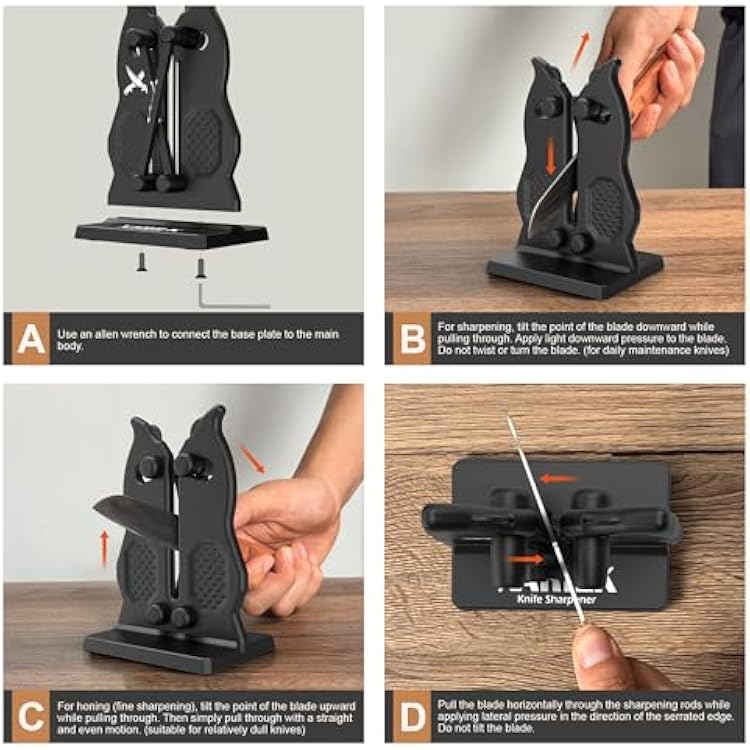 Edge Kitchen Knife Sharpener Pull-Through Manual Sharpener with Spring Arms Tungsten Carbide, Self-Adjusting Angle, Fast Edge Repair for Kitchen, Outdoor, and EDC Knives (Black)