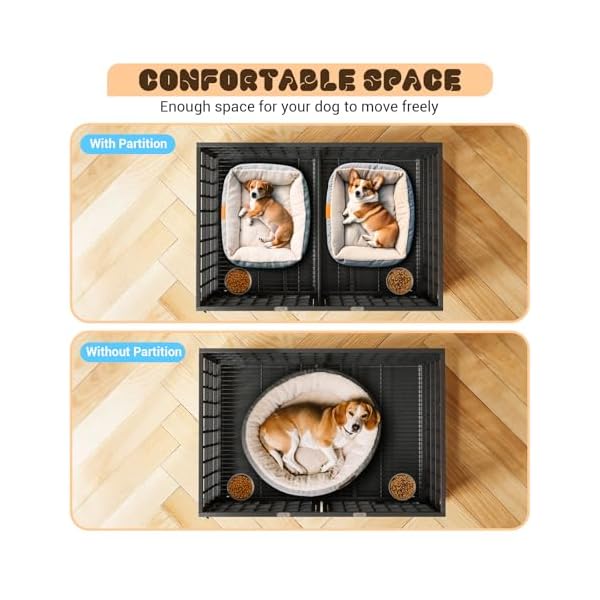 Metal-Dog-Crate-42-Inch-Heavy-Duty-Dog-Crate-with-Divider-2-Feeding-Door-and-Bowls-Dog-Kennel-Indoor-with-Wheels-for-2-Small-Dogs1-Large-Dog Metal-Dog-Crate-42-Inch-Heavy-Duty-Dog-Crate-with-Divider-2-Feeding-Door-and-Bowls-Dog-Kennel-Indoor-with-Wheels-for-2-Small-Dogs1-Large-Dog