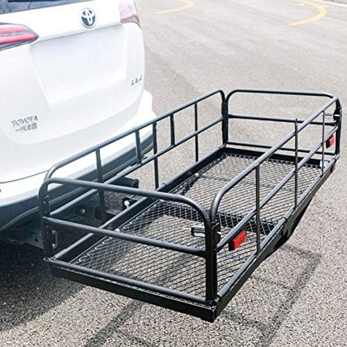 MIERES White High Side Folding Hitch Mount Rear Cargo Rack Carrier Luggage Basket 59” L x 24” W x 14'' H with Anti-Rattle Stabilizer Fits 2" Receiver Car SUV Truck-for Camping, Road Trip