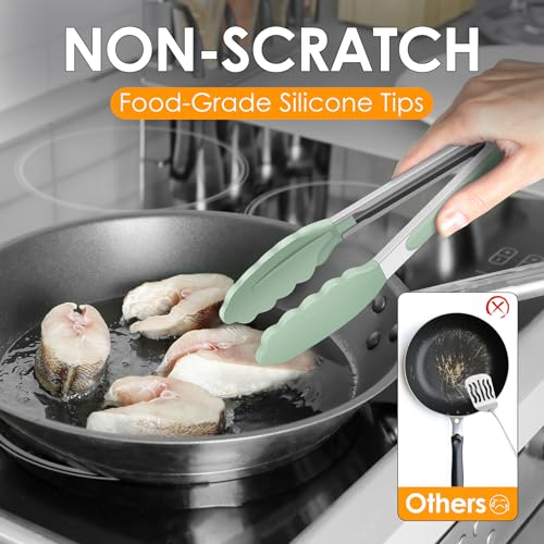 Image of HOTEC Stainless Steel Kitchen Tongs with Silicone Tips, Set of 2-7 inch and 9 inch