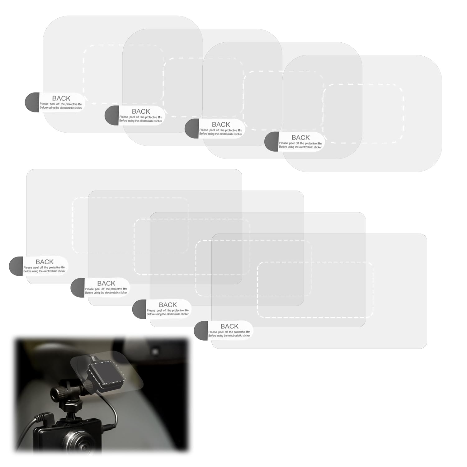 8pz Adesivi per Dashcam per Parabrezza, Adesivo Elettrostatico Trasparente Pellicola Antistatica Dashcam Resistente alle Intemperie Pellicola Elettrostatica per Il Montaggio della Dash Cam