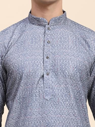 Image of SKAVIJ Men's Traditional Sequined Kurta with Pajama 2-Piece Set Grey X-Large