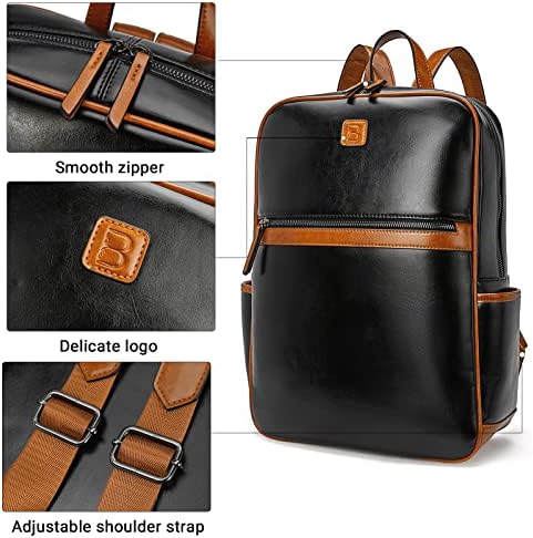 BROMEN Laptop Backpack for Women Leather 15.6 inch Computer Backpack Business Large Travel Daypack Bag Black 4 BROMEN Laptop Backpack for Women Leather 15.6 inch Computer Backpack Business Large Travel Daypack Bag Black