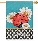 Qinqingo Ladybug Daisy Welcome House Flag 28" x 40" Vertical Double Sided Burlap Spring Summer House