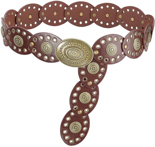 Suyi Wide Disc Belt for Women Leather Oval Belt Western Vintage Waist Belts