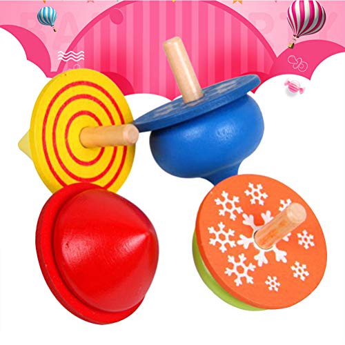 YeahiBaby Holzkreisel Traditionelle Holzspielzeug Kinder Sielzeug 4 Stück (Bunt) - Image 8