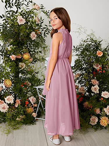 WDIRARA Girl's High Low Hem Chiffon Sleeveless A Line Frilled Neck Flowy Long Dress2