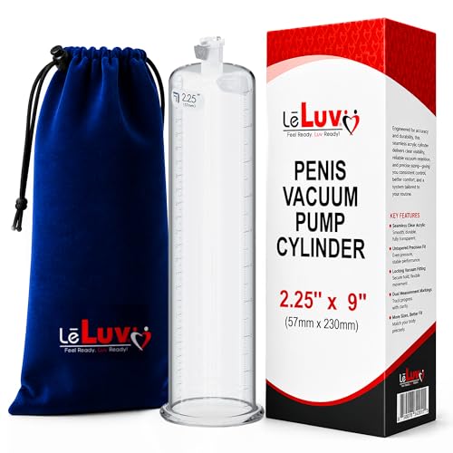 LeLuv Penis Vacuum Pump Cylinder - 2.25 x 9 Seamless Untapered Clear Acrylic Male Toys w/Measurement Marks & Locking Fitting - Reliable & Transparent Penis Pump Cylinder w/Effective Vacuum Seal