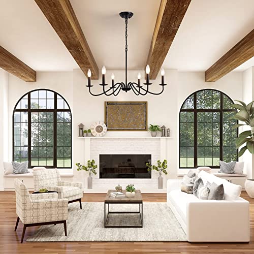 Adsensty Black Chandelier, 6-Light Rustic Industrial Iron Farmhouse Chandelier, Modern Candle Pendant Ceiling Light Fixture For Living Room, Foyer, Bedroom, Hallway, Kitchen Lighting Fixtures #TOP1