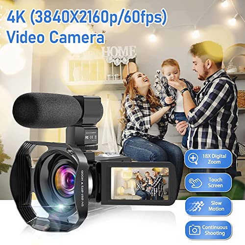 Video Camera Camcorder 4K, Uhd 60Fps/48Mp Auto Focus Vlogging Camera For Youtube 18 X Digital Camera Wi-Fi Camcorder With 3 Inch Touch Screen With Microphone, Handheld Stabilizer, Remote Control #TOP1