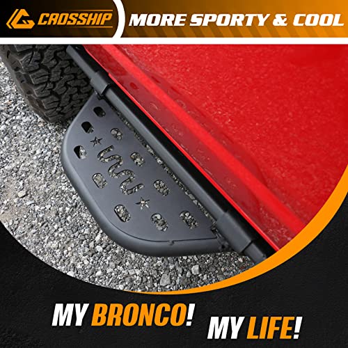 Crosship Steel Side Steps For Bronco 2021 2022 2023 With Original Rock Rail 2/4-Door Version，Heavy Carbon Running Boards Set - Front And Rear Doors Universal (2 Packs) #TOP7