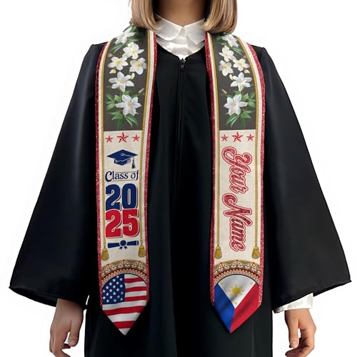 MonkeyVan Custom Filipino Graduation Sash 2025,Personalized Philippines Graduation Stole,Philippine-American Flag Graduation Sash S198