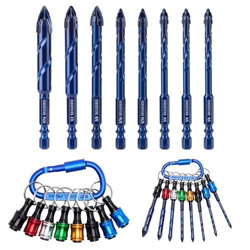 17Pcs Serrated Masonry Drill Bit Set with Bit Holder, 1/4