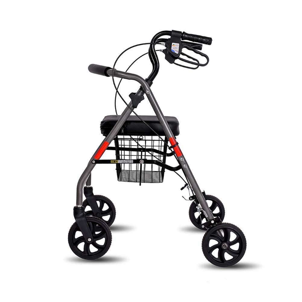 Chodziki dla seniorów Chodzik, Rollator Składany chodzik czterokołowy z wyściełanym siedziskiem Blokowane hamulce Ergonomiczne uchwyty Koszyk na zakupy Ograniczona pomoc w poruszaniu się, Spacerowy