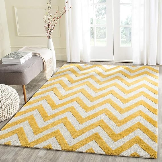 Yellow & White Chevron Area Rug – Modern Geometric Rugs for Living Room, Bedroom, Stylish Home Decor, Soft Contemporary Accent-8X10 FEET