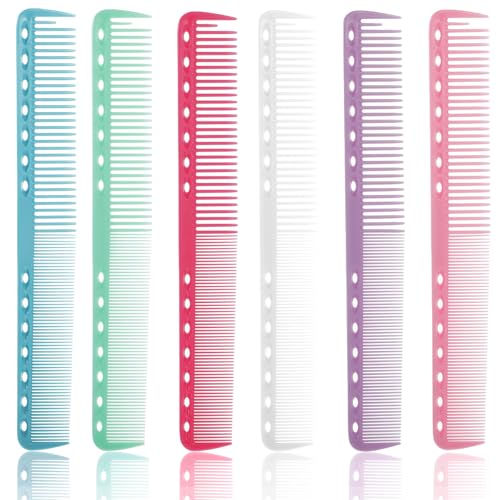 Lot de 6 peignes de coupe pour coiffeur en carbone fin - Antistatique et résistant à la chaleur - Peigne à dents fines tout usage professionnel pour salon et maison