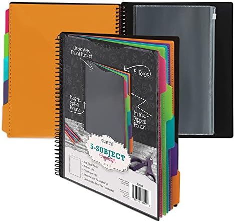 Samsill Fashion Colors 10 Pocket Spiral Project Organizer with 5 Dividers, Customizable Front Cover, Erasable Write On Tabs in Fashion Colors, Plastic Folders with Pockets
