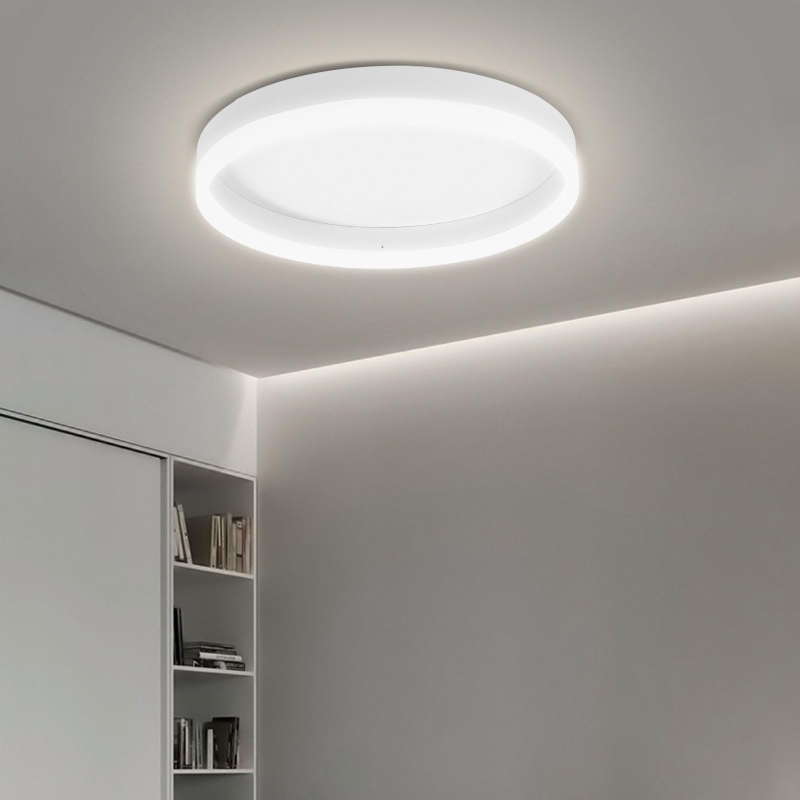 Hyuduo Sufitowa LED, ściemniana Sufitowa do Montażu Podtynkowego z Pilotem Aplikacji, Okrągła Oprawa Oświetleniowa CRI 90 do Kuchni w Sypialni, żywotność 45000 Godzin Nowoczesny Dom