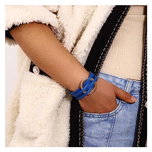 Long tiantian Blue Bracelets for Women Leather Cuff Bracelet for Women Circle Charm Bangle Bracelets Leather Wrap Bracelets Boho Bracelets Multilayer Stackable Bracelets Costume Jewelry for Women3