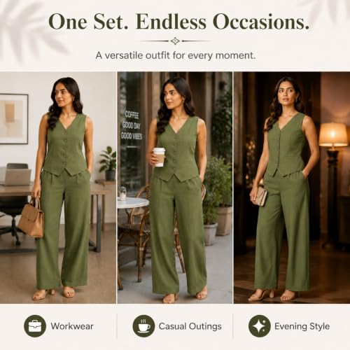 Image of Women Cotton Blend Western Co-Ord Set | Stylish Top & Pant Set for Women | Dress For Womens | Casual High Waist Solid Pant Outfit