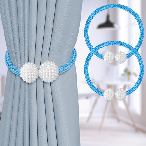 Image of 2Pack Magnetic Curtain Tiebacks, Curtain Tiebacks Buckles Holdbacks Holder Hooks Clip,Decorative Drape Handmade Curtain Tie Back(Blue)