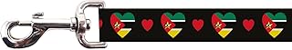 Mozambique Dog Leash | I Love Mozambique | Heavy Duty Metal Snap Hook | Black | Mozambique Flag | 6 Foot or 4 Foot | Made in NJ, USA