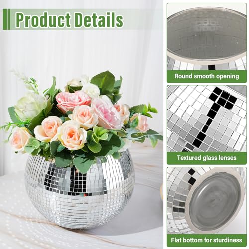 Image of Inbagi 6 Pcs Disco Ball Flower Vase Mirror,5 x 6 Inch,Silver