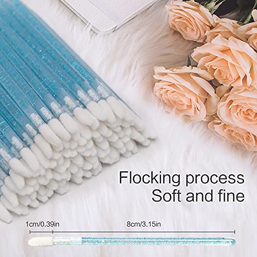 Elisel 100 Pcs Disposable Crystal Lip Brushes With Container, Make Up Lip Brushes Lipstick Lip Gloss Wands Eyeshadow Brushes Applicator Tool Makeup Beauty Tool Kits (Blue) #TOP2