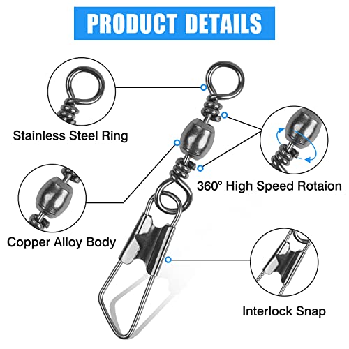 image for AGOOL Fishing Swivels & Snaps, 60/120pcs Barrel Swivels with Nice Snap