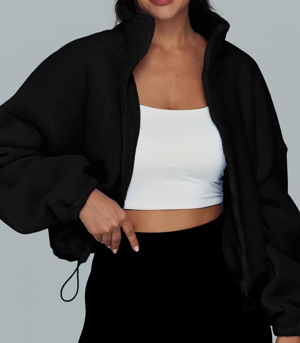 EUDOLAH Femme Sweat-Shirt Polaire avec Manches Longues Col Montant Shirt zippé col roulé Automme-Hiver Casual et Ample