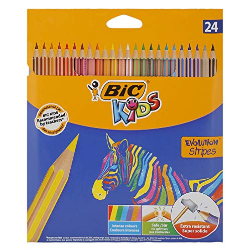 BIC Kids Evolution Stripes Lápices de colores - colores Surtidos, Blíster de 24 unidades