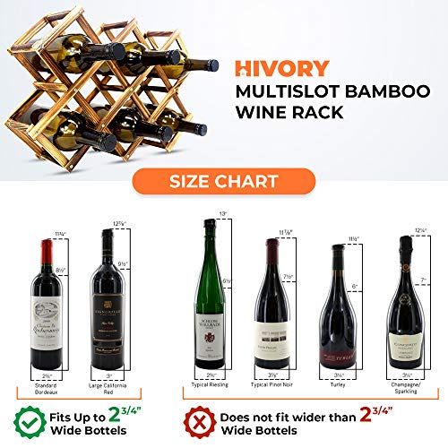 Foldable Wooden Wine Bottle Holder - Natural Wine Rack with 8 Slots - Wine Bottle Rack & Storage - Holds 10 Wine Bottles