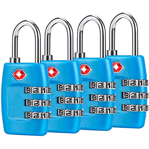 bagagli (4PACK) – 3 cifre combinazione lucchetti – approvato TSA lucchetto per valigie e bagagli, blu