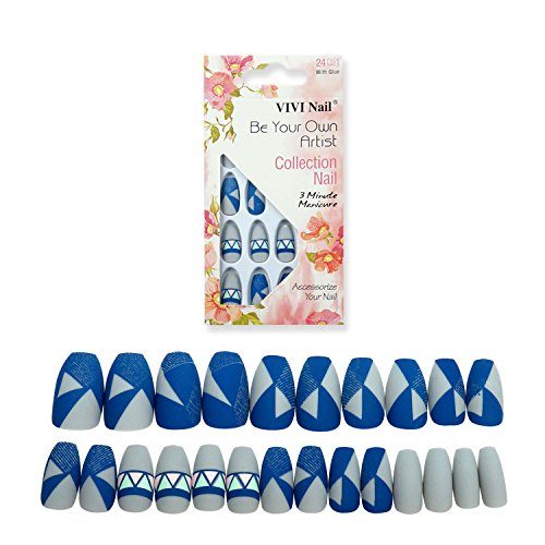 Matte False Nails Coffin Shape 24 Pieces Full Cover Girls False Nails with Designs