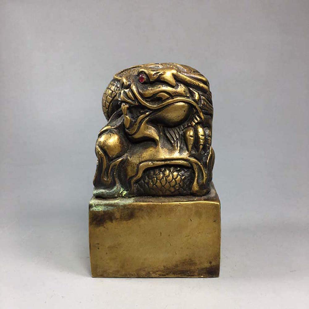 Escultura De Jardín para Exteriores, Colección De Antigüedades Chinas, Decoración Feng Shui, Estatua De Sello del Emperador Dragón De Latón Puro, Figura para El Hogar Y La Oficina, Estatua P