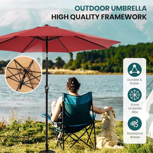 Image of OLIXIS 9FT Patio Umbrella Outdoor, Patio Table Umbrella 9 Feet Sun Shade for Pool, Beach, Outside Umbrellas with Tilt and Crank Button & Sturdy Ribs Waterproof for Deck, Terrace and Restaurant