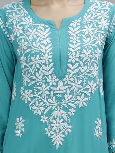 Image of Seva Chikan Hand Embroidered Lucknowi Chikankari Rayon Straight Kurta for Women SCL4532