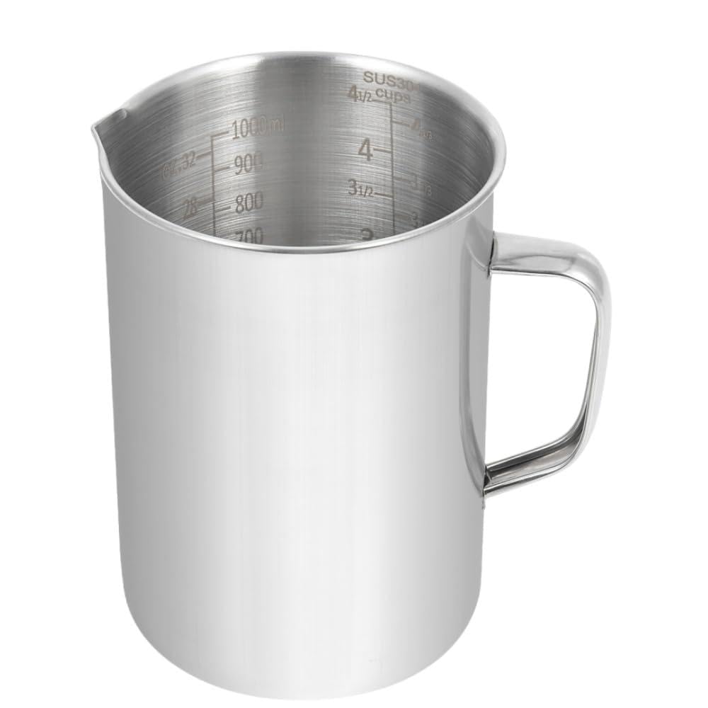 Kichwit Taza medidora de acero inoxidable, taza medidora grande de metal con asa, 1000 ml, 4 tazas