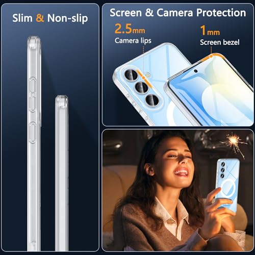 Image of OWKEY for Samsung Galaxy S25 FE Case 6.7'', Magnetic Galaxy S25 FE Case for Magsafe with Tempered Screen Protector [Shockproof Military] Translucent Matte Bumper Phone Cover Samsung S25 FE 5G, Clear