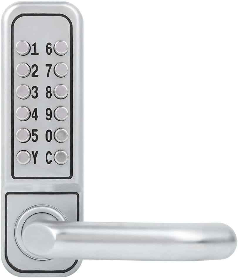 亜鉛 y ドアロック、木製ドア用メカニカルキーペイレスエントリーロック、スチールロック付きシルバー亜鉛 y パネル、電池不要