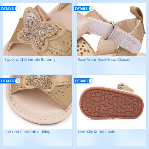 Image of Meckior Baby Toddler Infant Girls PU Leather Soft Open Toe Summer Sandals Flower Princess Flat Shoes