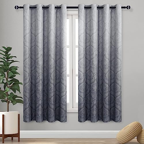 DWCN Blackout Curtains Color Gradient Gradually Changed Decorative Ring Top Eyelet Window Elegance for Bedroom Livingroom Nursery Room 2 Panels,55" Wx69 L Grey