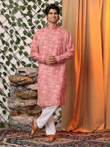 Image of Pro-Ethic Style Developer Men's Cotton Printed Kurta Pajama Set Traditional Outfit | Mandarin Collar (E-129)