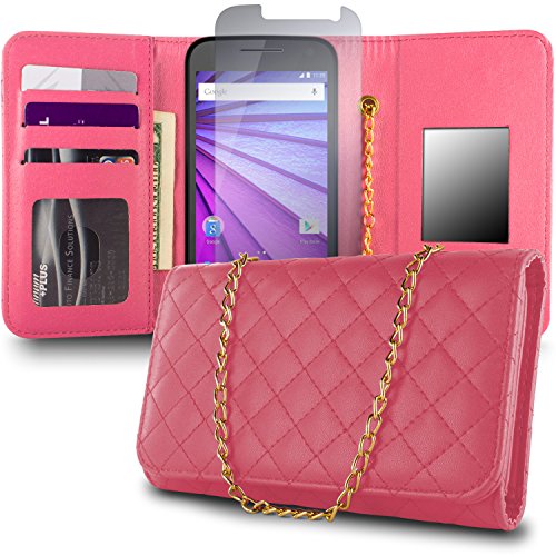 Moto G 3Rd Gen Wallet Case, Coveron® [Clutchcase Series] Phone Cover Purse + Lcd + Mirror Handbag Carrying Case For Motorola Moto G 3Rd Generation 2015 - Pink #TOP23