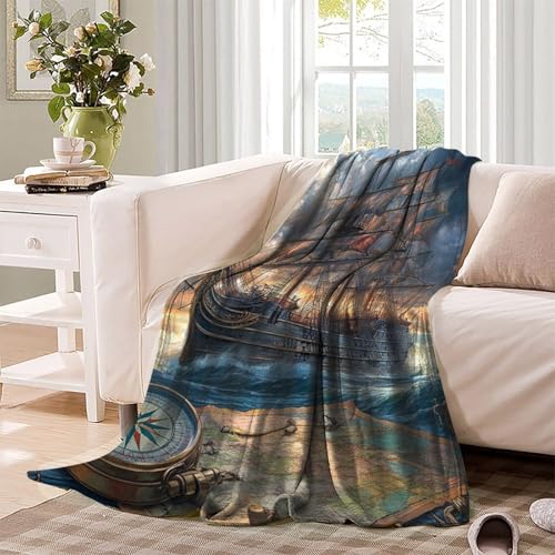 Plaid en microfibre moelleuse motif voilier pour réchauffer les soirées en famille - 4