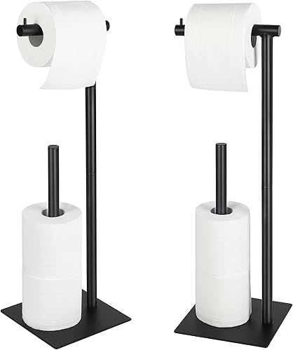 Sunexinlo Soporte de papel higiénico, juego de 2 dispensadores independientes de rollo de papel higiénico con almacenamiento para baño, color negro